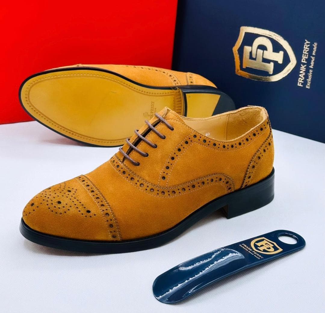 Frank Perry Suede Wingtip Brogue Oxford Tan