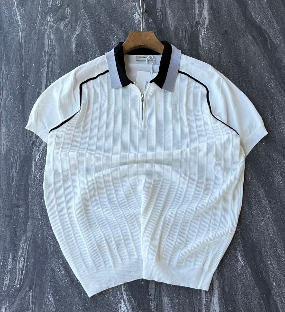 Cream Zip Collar Knit Polo