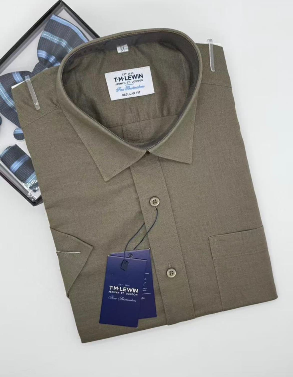 T.M. Lewin Short Sleeve Shirt — Olive Green