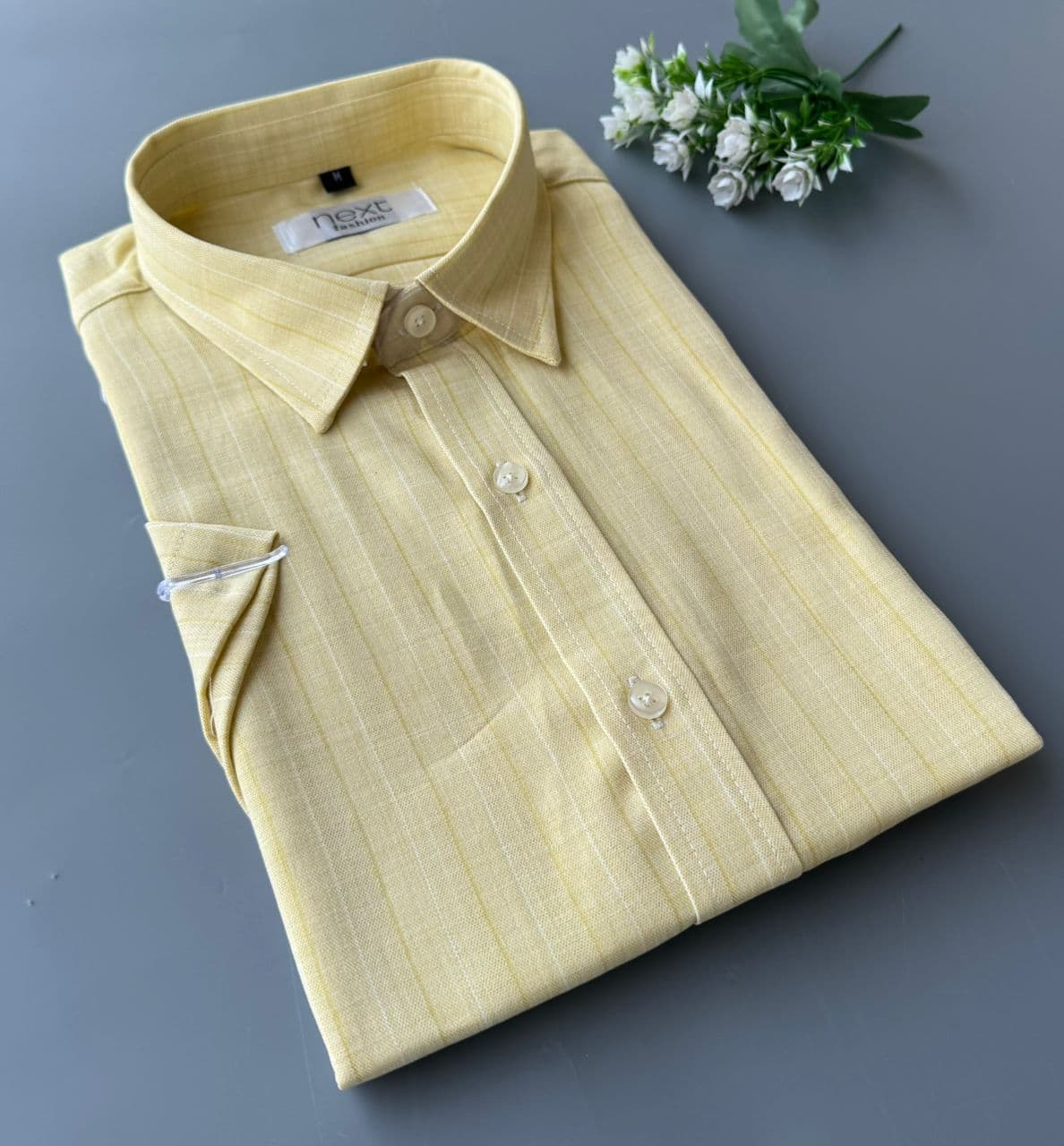 Next Fashion Short Sleeve Shirt — Pale Yellow Stripe